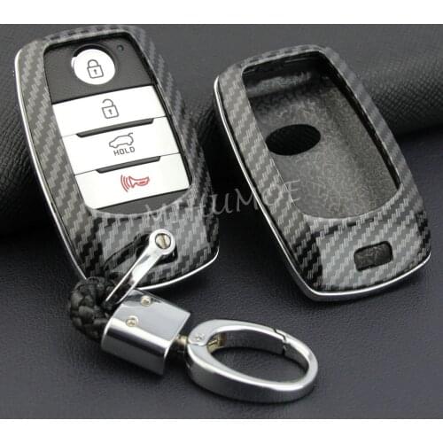 Smart Car Key Case Cover Fob Chain For Kia Optima Sorento Sportage Grand Carnival Sedona Soul EV Niro Carbon Fiber