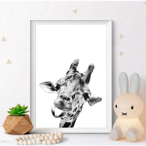 Giraffe Print Black and White Animal Poster Nursery Wall Decor Safari Giraffe Photography Picture Art Canvas Painting Decoration