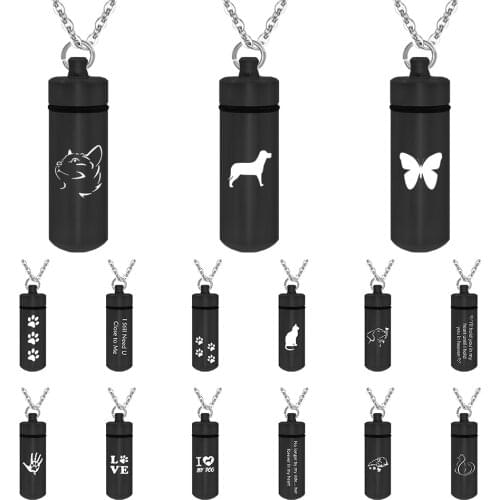 Aluminum alloy Cylinder Memorial Jewelry Pet Cat Dog Cremation Urn Pendant Necklace for Ashes Keepsake Cremation Ash Jewelry