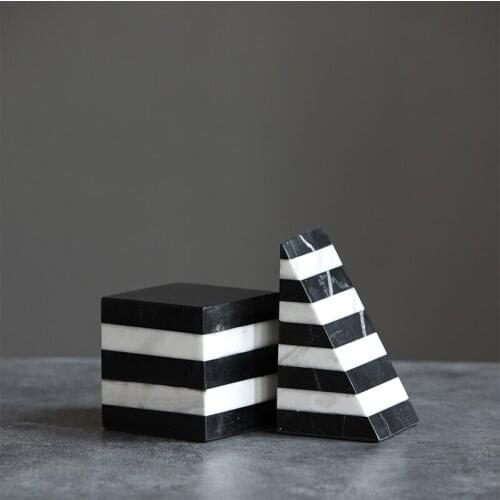 Home Decorations Accessories Geometric Square Zebra Texture Marble Ornaments Creative Home Decor Figurine For Living Room