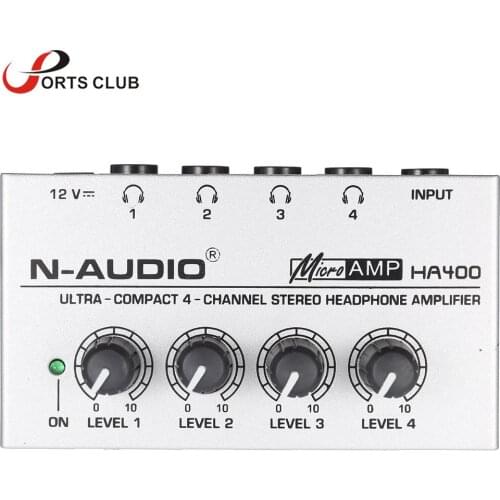 HA400 Ultra-compact 4 Channels Mini Audio Stereo Headphone Amplifer with Power Adapter Audio Amplifer EU/US Plug for option
