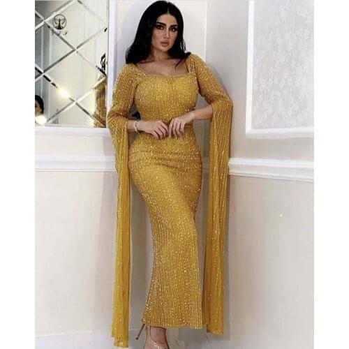 Sexy Gold Vestidos De Formature Square Beaded Sequins Bling Bling Long Sleeve Sheath Prom Dresses