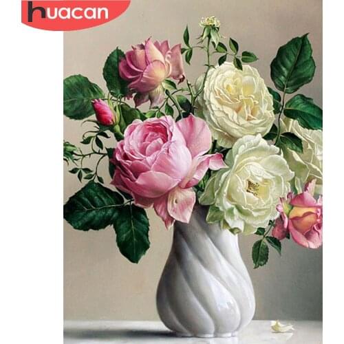 HUACAN Full Drill Diamond Painting Kits Peony Diamond Art Embroidery Flowers Decorations For Home Mosaic Handmade Gift