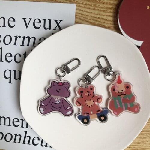 Ins Cartoon Cute Skateboard Bear Key Buckle Girl Bag Pencil Case Creative Accessories Pendant Decorative Kawaii Key Management