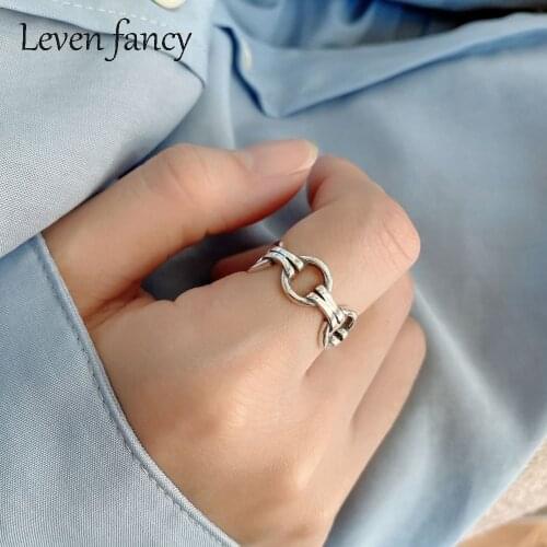 Korean 925 Silver Ring Woman Buckle Geometric Circle Ring Index Finger Tail Ring 925 Sterling Silver Jewelry