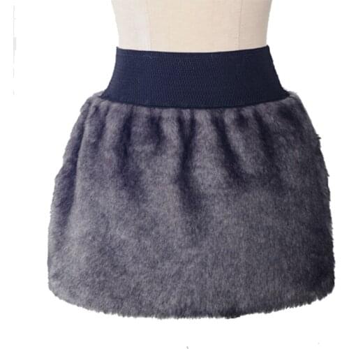 Adult Women Winter Warm Mini Pleated Skirts Band Waist Silver Faux Fur Skirt Costume For Lady & Preppy Girls