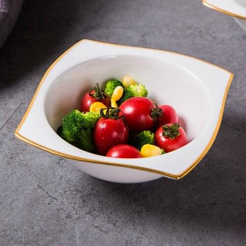 Creative Japanese Bowl Fruit Salad Bowl Ceramic Bowl Household Eating Small Bowl Bone China Rice Bowl Square Porcelain Bowl