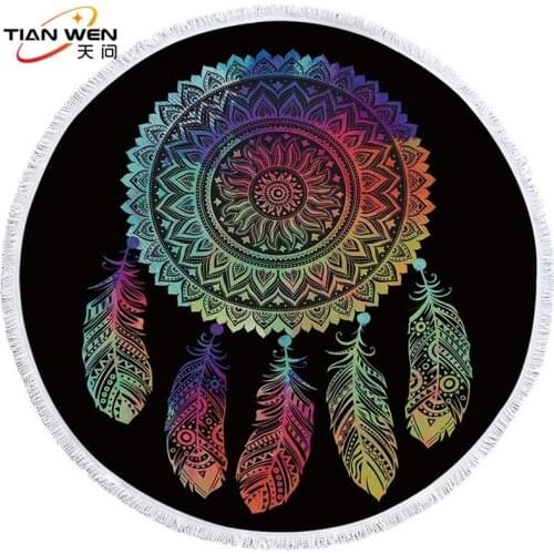 Boho Mandala Microfiber Round Beach Towel Indian Flower Tassels Thick Serviette Quick Compressed Towel Yoga Mat Outdoor Camping