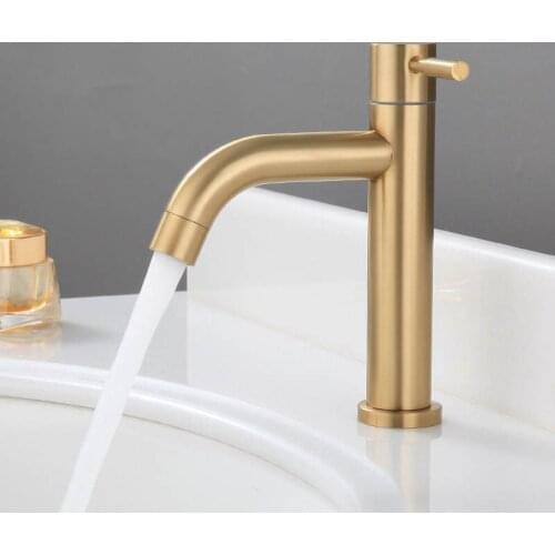 Brushed Gold Bathroom Basin Single Hole Cold Handle Shower Head Faucet Bath For Kitchen Sink Water Tap SUS304 Toilet Hardware
