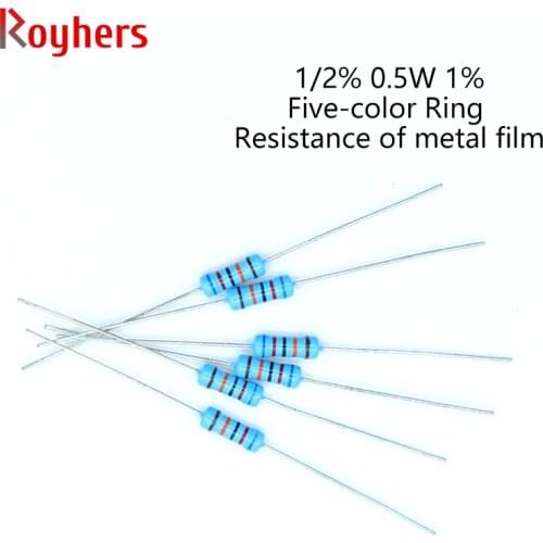100Pcs 1/2W Metal Film Resistor 0R-22M 1% Tolerance 5.6K 10K 18K 22K 30K 36K 47K 56K 62K 110K 130K 2 Ohm Electronics Resistance