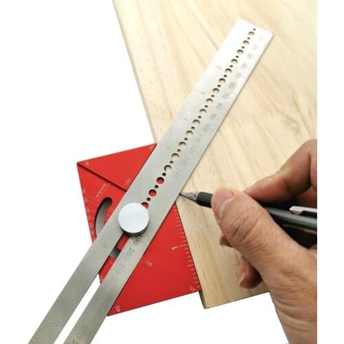 Multi-function Angle Scribing Ruler Scale Dividing Line Ruler Woodworking Positioning Block Scriber Gauge for Measuring Tools