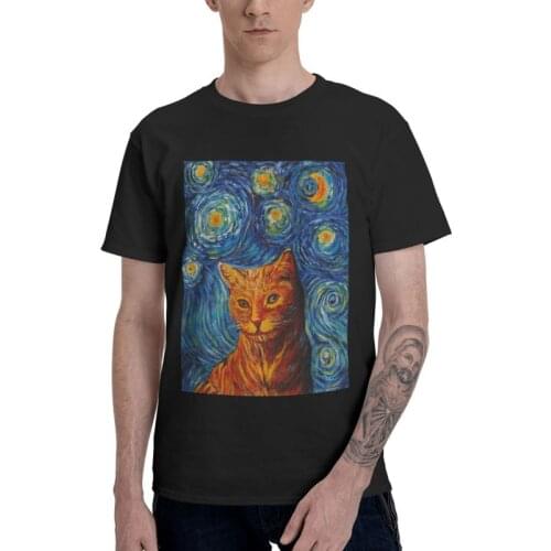 Male Vincent Van Gogh T-Shirt Harajuku Cats Camiseta Con Tshirt Short Sleeve Unique T Shirt Homme 100% Cotton Tee Tops Gift Idea