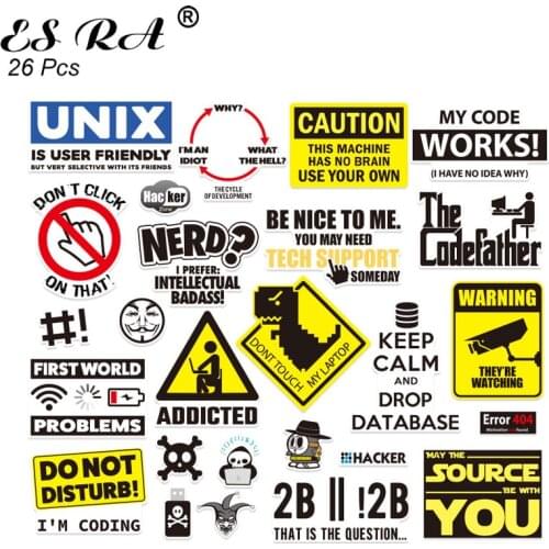 26Pcs Decals Stickers Programmer Code Laptop Pegatinas for Boys Notebook Waterproof PVC Bottle Journal Lugguage Decorate DIY