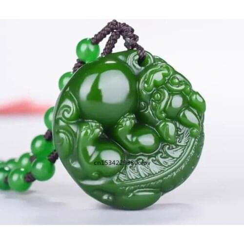 Natural Green Jade Pixiu Pendant Necklace Charm Jewellery Fashion Accessories Hand-Carved Man Luck Amulet Gifts