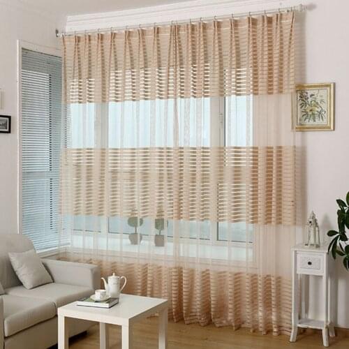 Nordic Knitting Tulle Sheer Light Ployester Sag Fabric balcony Stripe Curtain with Lace Tulle for Home Living Room window Decor