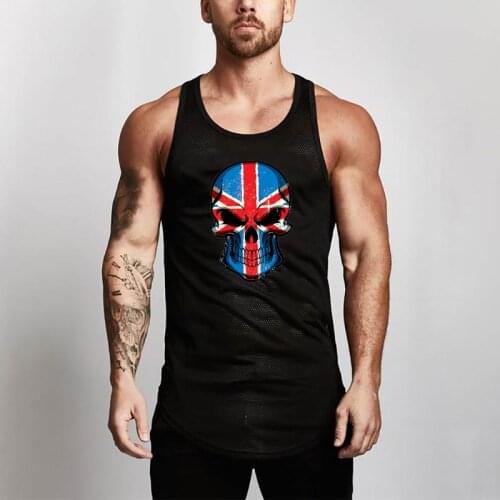New Brand Mesh Clothing Bodybuilding Fitness Men Tank Top Workout UK Skulls print Vest Fashion Stringer Sportswear Undershirt