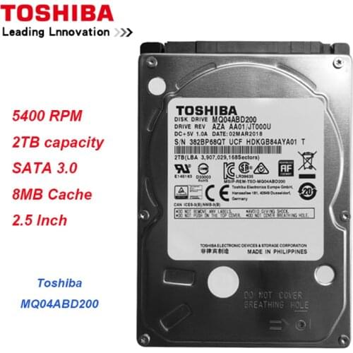 Original Toshiba MQ04ABD200 2TB Hard Drive Disk SATA 5400RPM 16MB Cache 7mm Thinness 2.5" Internal Hard Drive for Laptop PC