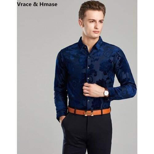 Autumn and winter plus velvet thick warm pleuche quality long sleeve shirt Bussiness casual fashion printing men shirt M-XXXL