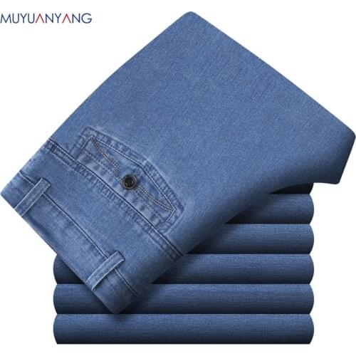 Mu Yuan Yang Jeans Man Middle-aged Denim Jeans Casual Middle Waist Loose Long Pants Male Straight Jeans Classical Big Size 40 41