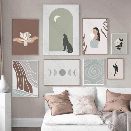 Wolf Small Black Cat Cartoon Poster Nordic Style Waterproof Ink Painting Print Painting Modern Living Room Bedroom Wall Stickers