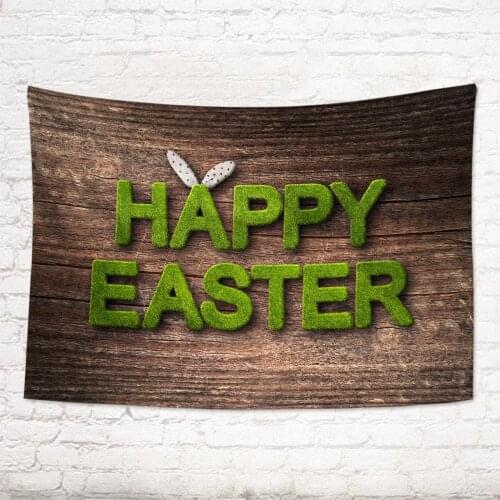 Happy Easter Hanging Tapestry Green Grass Vintage Wooden Board Wall Hanging Tapestries Blanket Table Cloth Curtain Home Decor