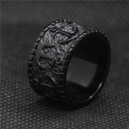 Drop Ship 7-13 Black Anchor Ring 316L Stainless Steel Party Mens Anchor Ring