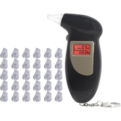 Handheld Backlight Digital Alcohol Tester with 31pcs Mouthpieces Digital Alcohol Breath Tester Breathalyzer Analyzer Detector DD