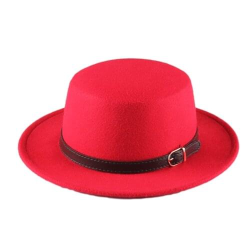 New High Quality Retro Winter Autumn women men Top hat Imitation Woolen Felt Fedora Hats Belt buckle Decorated ladies Jazz hat