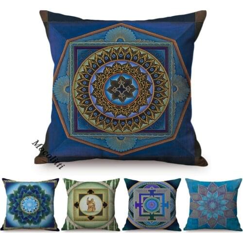 Mediterranean Mandala Bohemian Style Ethnic Geometric Pattern Sofa Throw Pillow Cover Colorful Floral Cotton Linen Cushion Cover