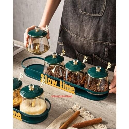 Glass Seasoning Jar Light Luxury Kitchen Salt Sugar Seasoning Box Grain Dispenser Kitchen Accessories Kitchen Seasoning Tools