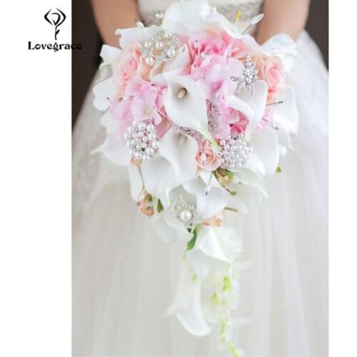Lovegrace Wedding Bouquet Waterfall Wedding Flower Silk Rose Calla Flower Bridal Bouquet Holder Artificial Flower Bridal Bouquet