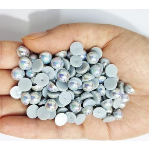 Light gray AB Half Round Pearl Rhinestone Crystal Non Hotfix Flat Back Rhinestones Trim Accessories for Nail Art Rhinestones