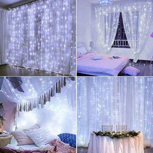 Cool White LED Curtain String Lights Christmas Fairy Lights Garland Outdoor Home For Wedding Party Garden Patio Decoration