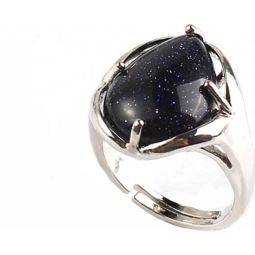 Trendy-beads Silver Plated Blue Sand Stone Water Drop Resizable Finger Rings For Anniversary Jewelry