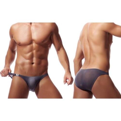 Men Underwear Thin Ice Silk U-convex Briefs Sexy Pouch Low-Waist briefs Comfortable Contrast Color Male Underpants Gay Bikini