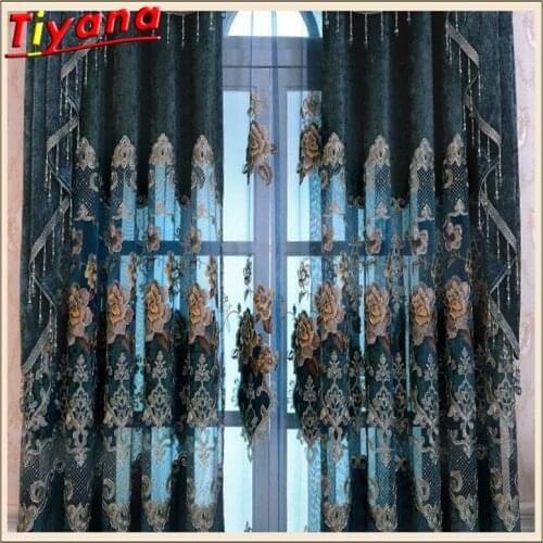 On sale ! Curtains Luxury For Living Room Floral Tulle Blackout Curtain Window Treatment/drape In Blue Free shipping HM358 *30