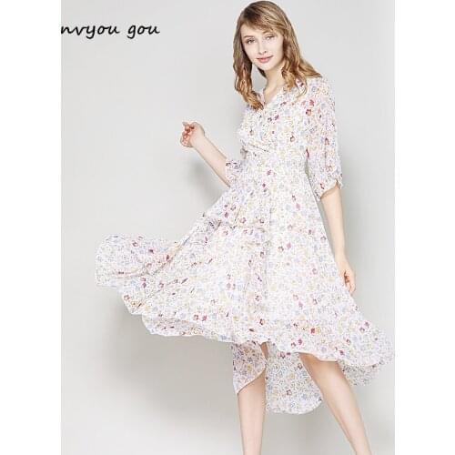 Nvyou gou Vintage Floral Print Summer Irregular Dress Flare Sleeve Ruffle Layer Fashion Bohemian Beach Slim Dress Plus Size