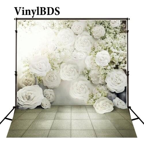 VinylBDS White Flower Indoor Wedding Backgrounds Vintage Ceramic Tile Floor Backdrop Romantic Flower Backdrop for Photo Studio