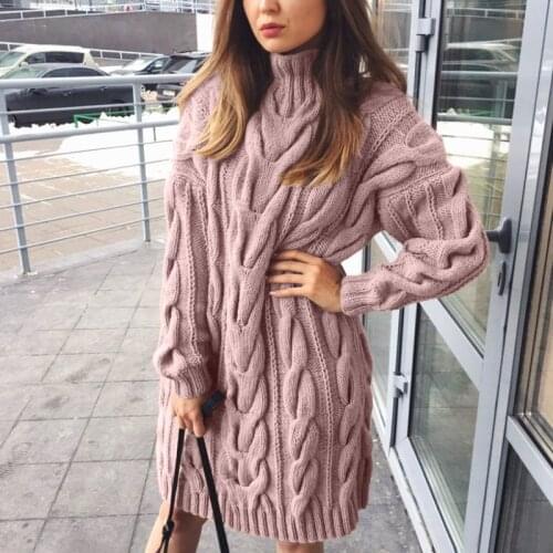 Turtleneck Midi Knit Dress for Women Winter Clothes Long Sleeve Oversized Sweaters Dresses Casual Solid Color Long Pullovers