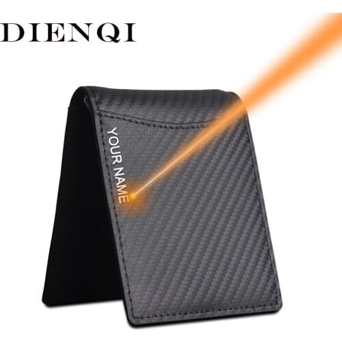 DIENQI Thin Carbon Fiber Money Clip Cow Genuine Leather Slim Bifold Men Wallet Credit Card Minimalist RFID Blocking Smart Wallet