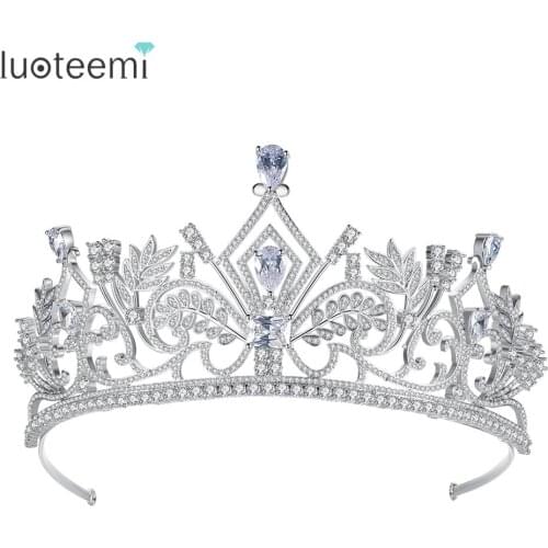 LUOTEEMI New Luxury Big Princess Crown Cubic Zirconia Bridal Hair Accessories for Women Wedding Engagement Fashion Jewelry Gift