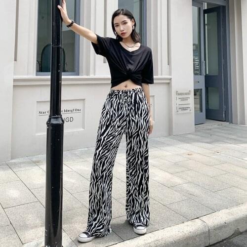 Zebra Pattern Wide-Leg Pants Womens 2021 New Net Red Pants ins Super Fire Loose Straight Mopping Pants