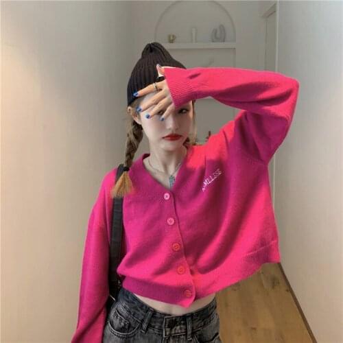 Woman Sweaters Cardigan Clothing Alphabet Knitting Cardigan Figure Flattering Tops Outer Long-Sleeves Coat Sueters De Mujer