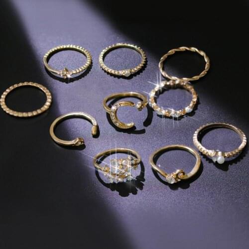 10 Pcs/set New Punk Gold Wide Chain Ring Set Ladies Fashion Irregular Finger Fine Ring Gift Bohemian Jewelry Party Gift