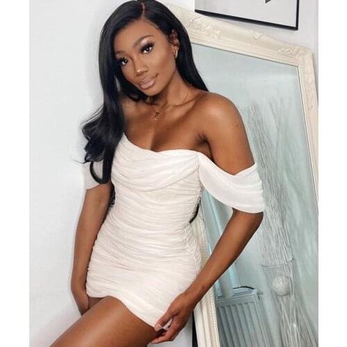 Tobinoone off shoulder club sexy dress women bodycon white summer dress Elegant short female slim mini party night 2020dress