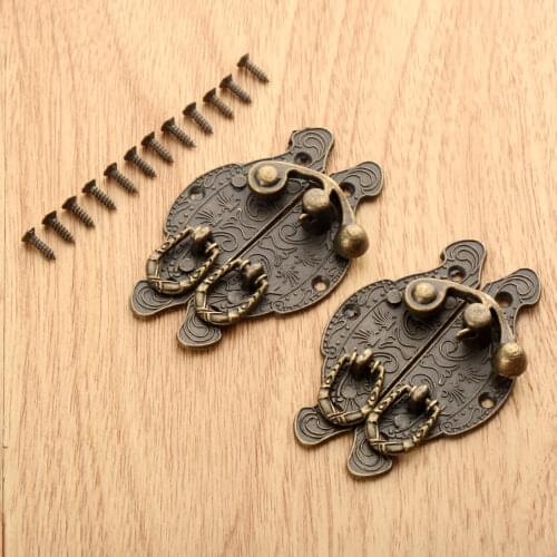 2pcs 59*39m Antique bronze Box Latch Clasps Decorative Jewelry Gift Wooden Box Hasp Latch Hook With Screws