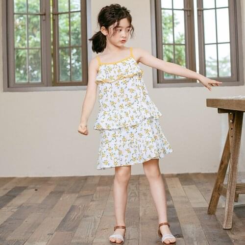 2020 New Summer Kids Girls Cotton Floral Dress Teenager Cute Camisole Dresses Sweet Princess Dress Girls Beach Clothes, #8674