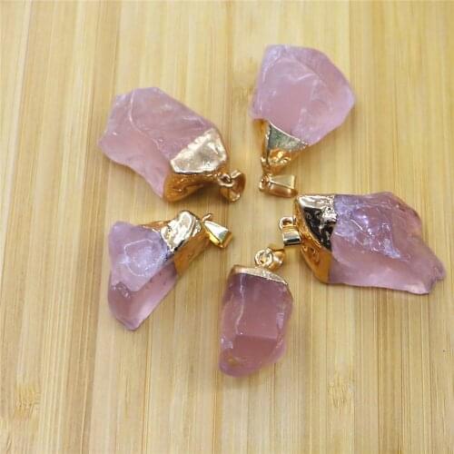2021 Hot New Fashion High Quality Natural Pink Crystal Healing Stone Pendant Raw Ore Vintage Jewelry Making 10PCS Wholesale