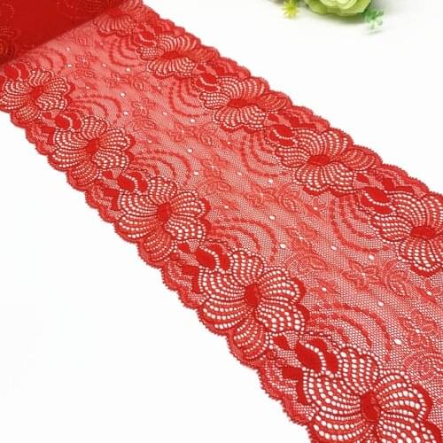3y/lot width 17cm Elastic Stretch Lace Trims Red GoldFor Clothing Accessories Dress Sewing Applique Costume Lace Fabric Lingerie