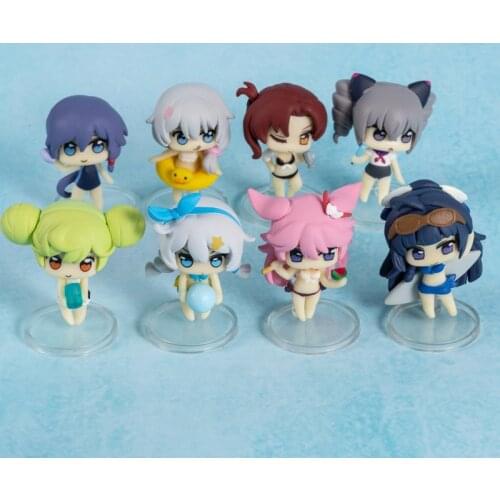 Anime 8pcs/set Honkai Impact 3rd Kiana Kaslana Raiden Mei Yae Sakura Reunion in Summer Ver. PVC Action Figure Swimsuit Model Toy